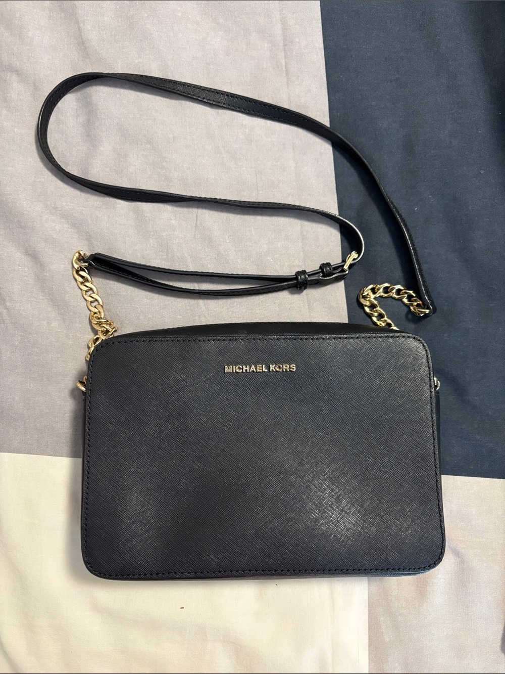 Michael Kors Black Crossbody with Gold Chain Trim